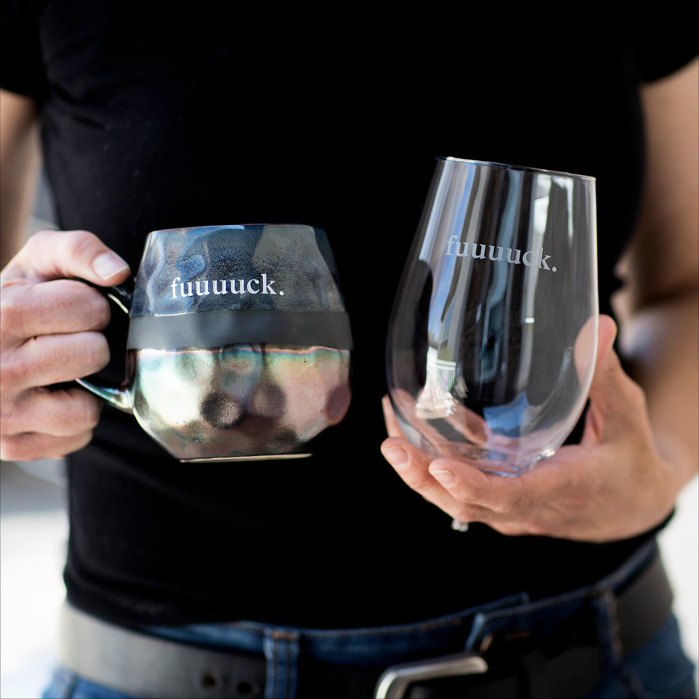 Drinkware (Ceramic) - fuuuuck mug + wine glass duo / midnight blue